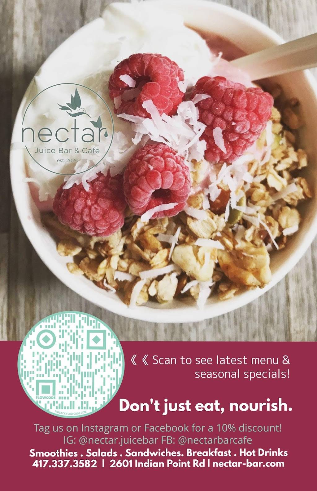 Nectar Juice Bar & Cafe | restaurant | 2601 Indian Point Rd, Branson, MO 65616, USA | 4173373582 OR +1 417-337-3582