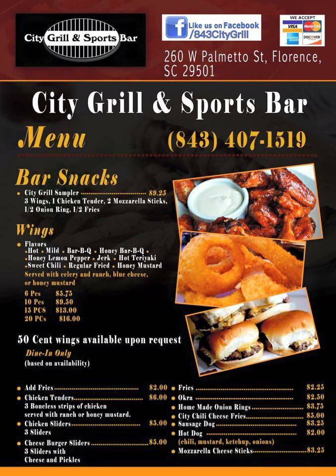 City Grill and Sports Bar | night club | 260 W Palmetto St, Florence, SC 29501, USA | 8434071519 OR +1 843-407-1519