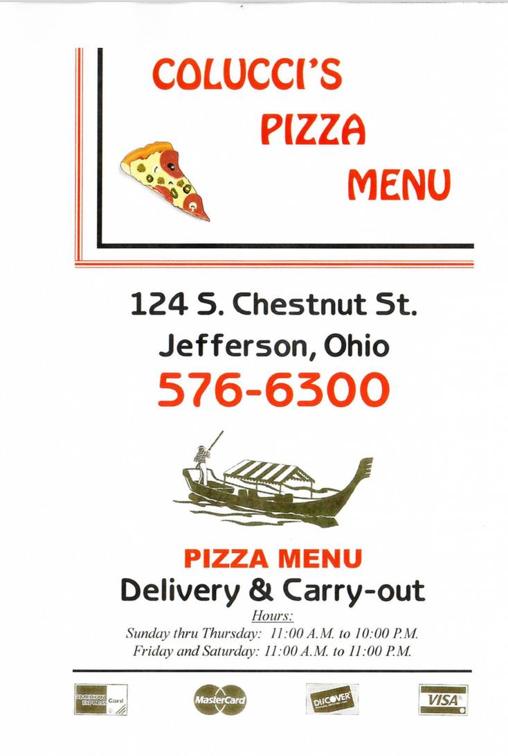 Coluccis Pizza | meal delivery | 124 S Chestnut St, Jefferson, OH 44047, USA | 4405766300 OR +1 440-576-6300