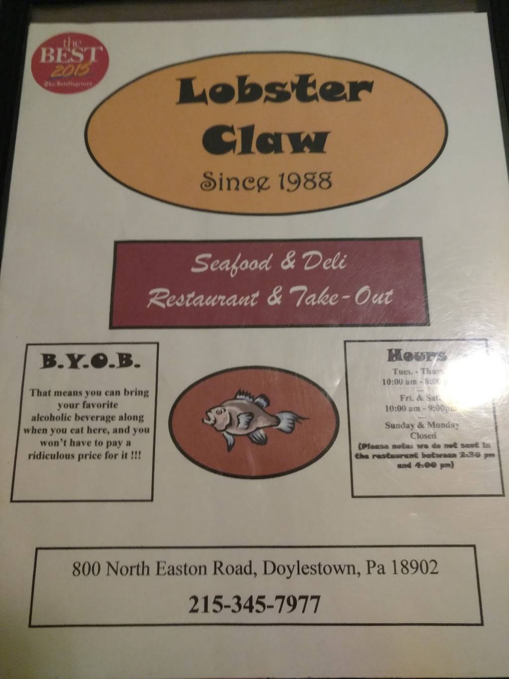 Lobster Claw | meal takeaway | 800 N Easton Rd, Doylestown, PA 18902, USA | 2153457977 OR +1 215-345-7977