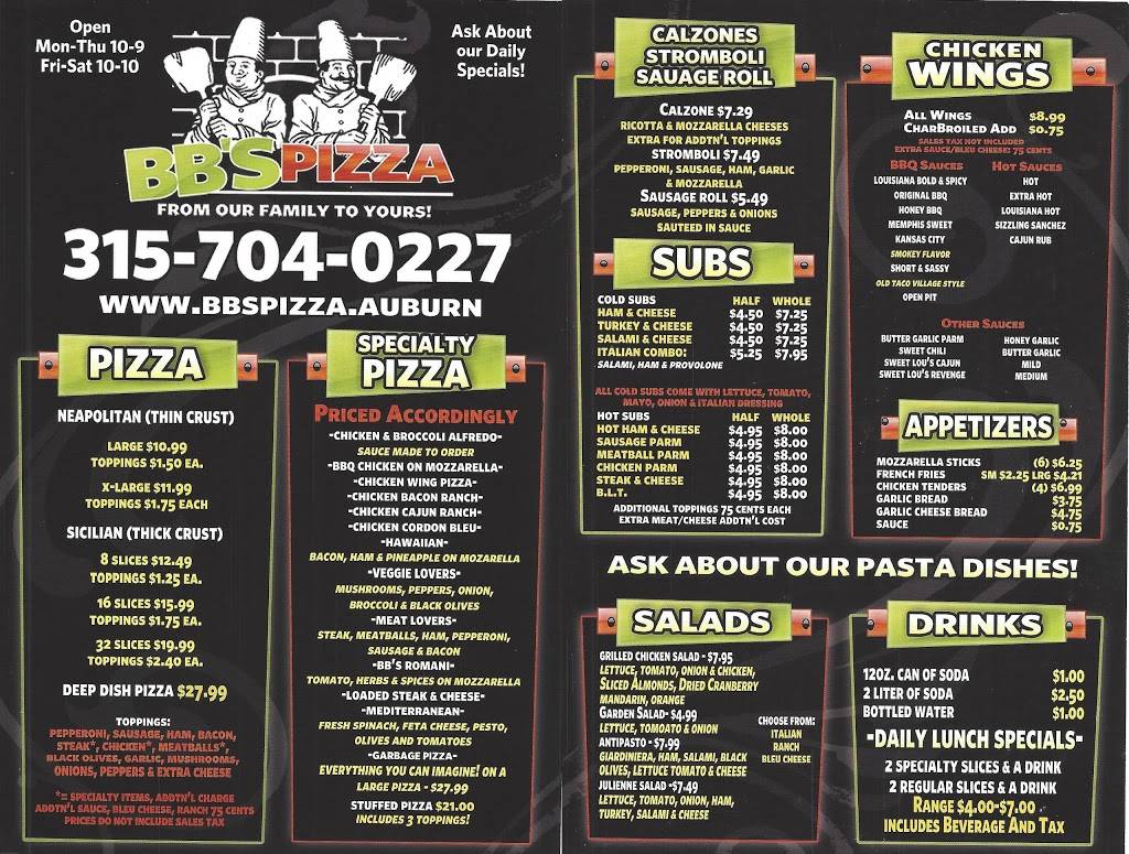 BBs Pizza | meal takeaway | 2000 Clark Street Rd, Auburn, NY 13021, USA | 3157040227 OR +1 315-704-0227