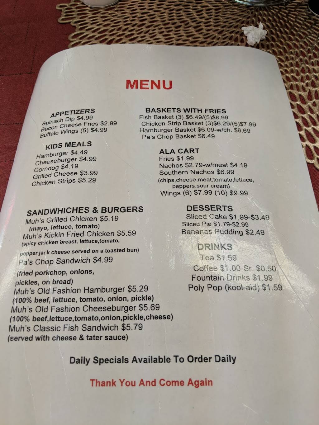 Muhs Family Kitchen | restaurant | 1017 Linda Dr, Daingerfield, TX 75638, USA | 9038000000 OR +1 903-800-0000