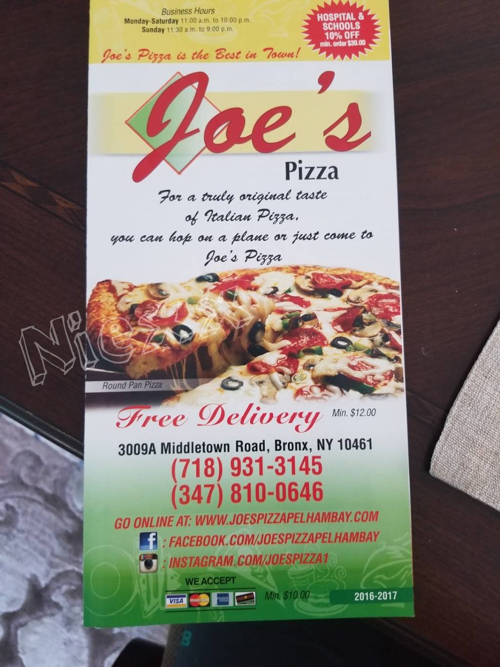 Joes Pizza | restaurant | 3009 Middletown Rd # A, Bronx, NY 10461, USA | 7189313145 OR +1 718-931-3145