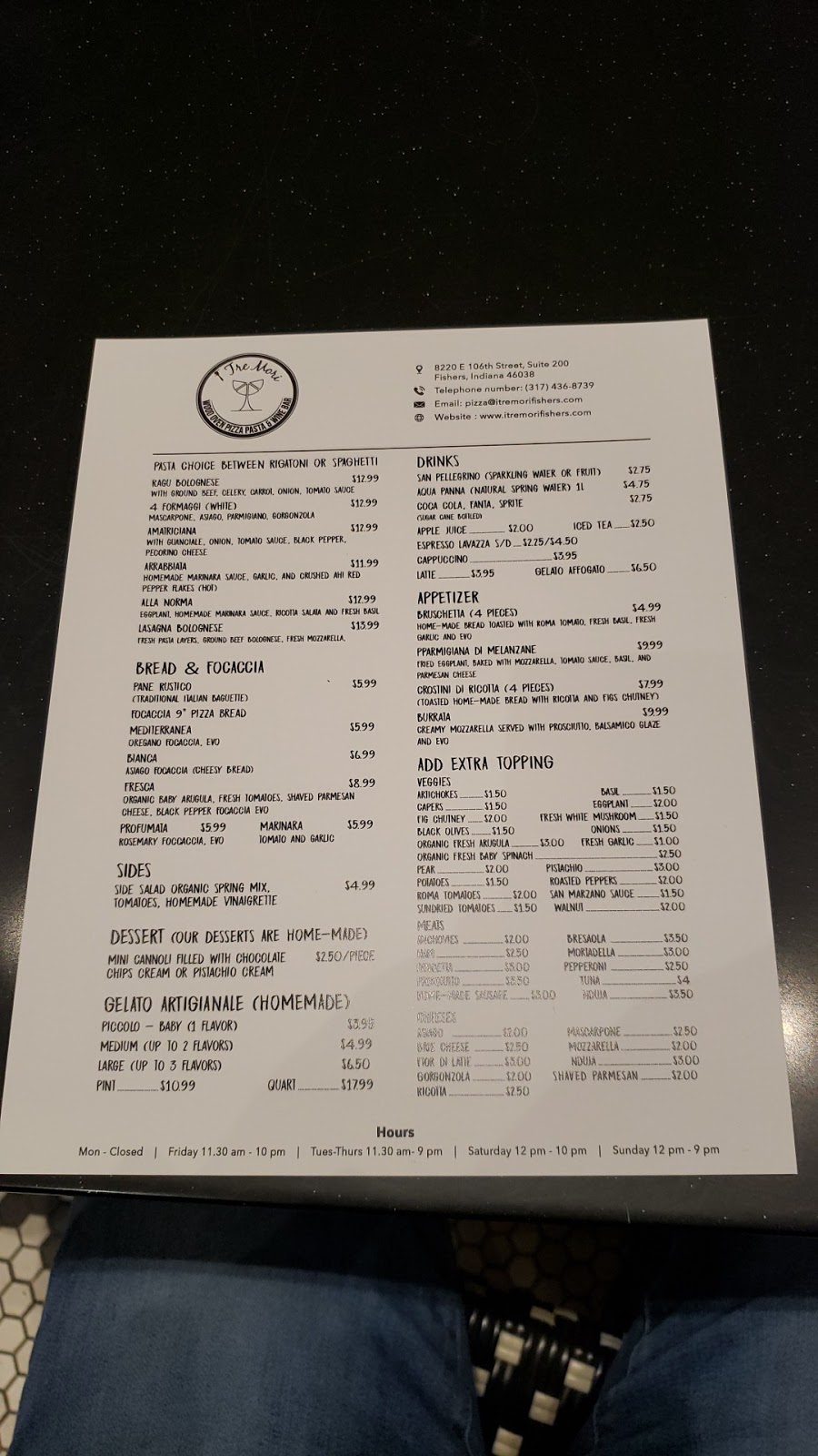 I Tre Mori | restaurant | 8220 E 106th St Ste 200, Indianapolis, IN 46256, USA | 3174368739 OR +1 317-436-8739