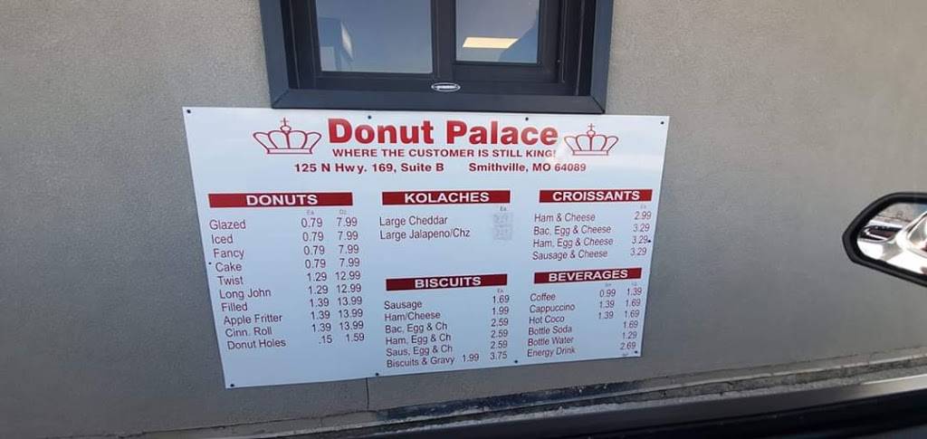 Donut Palace | restaurant | 125 US-169, Smithville, MO 64089, USA | 8163436063 OR +1 816-343-6063