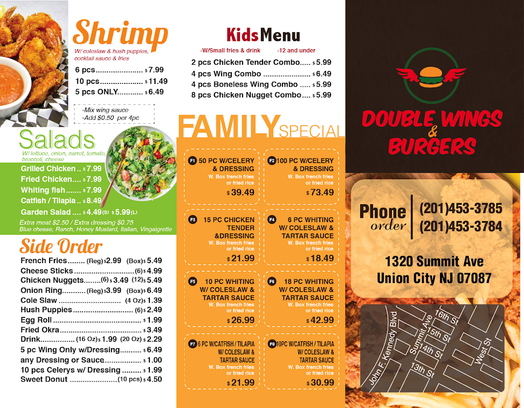 Double Wings & Burgers | restaurant | 1320 Summit Ave, Union City, NJ 07087, USA | 2014533785 OR +1 201-453-3785