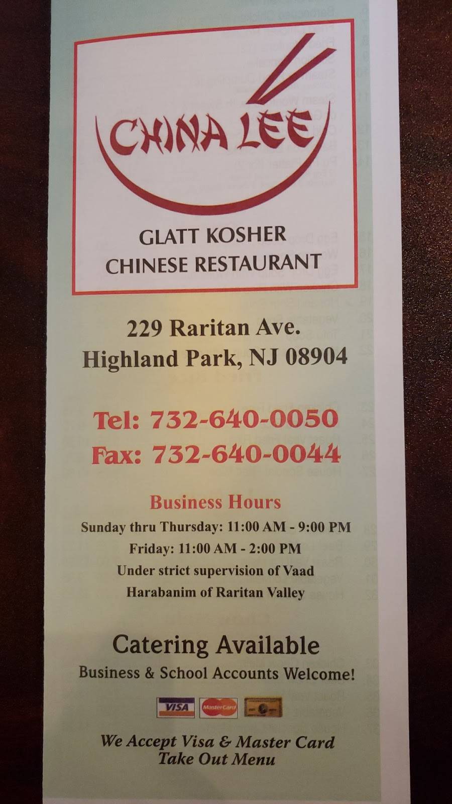 China Lee Kosher - Meal delivery | 229 Raritan Ave, Highland Park, NJ  08904, USA