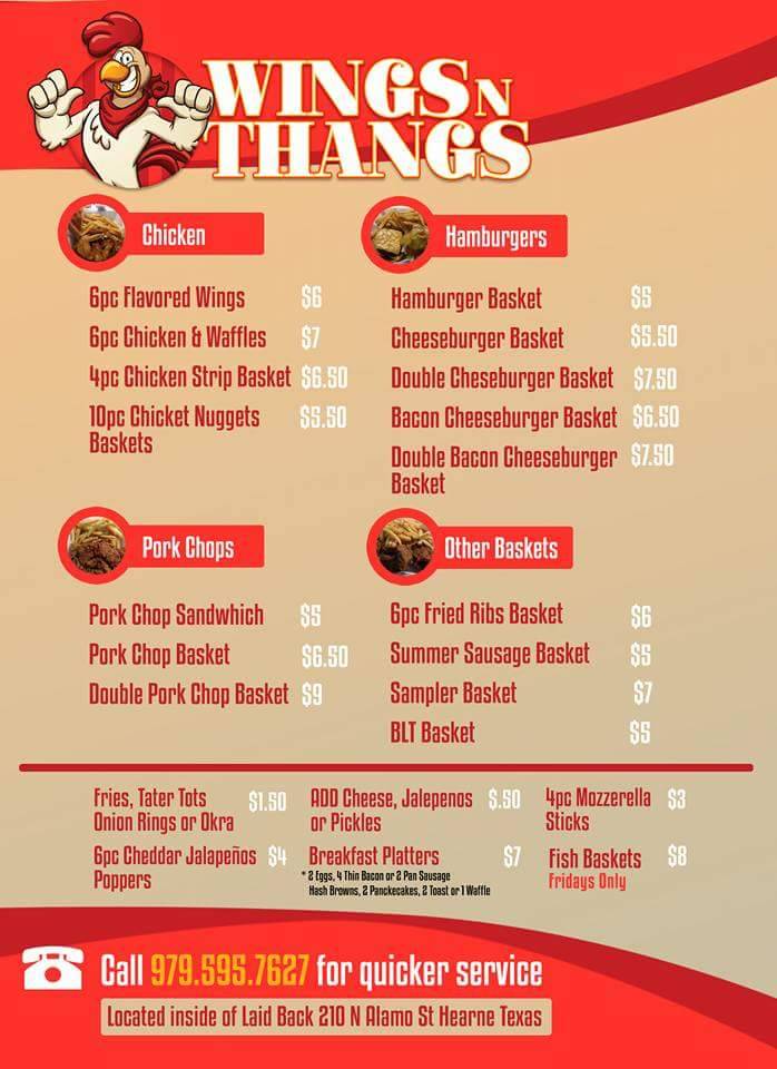 Wings N Thangs | restaurant | 210 N Alamo St, Hearne, TX 77859, USA | 9793074174 OR +1 979-307-4174