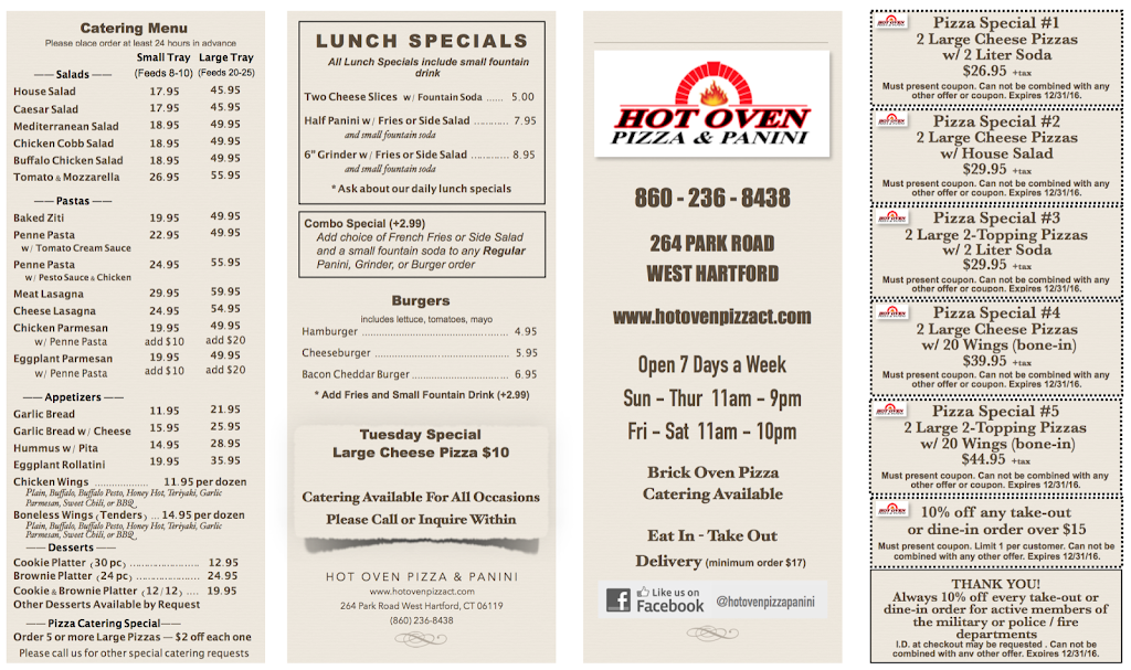 Hot Oven Pizza | meal delivery | 264 Park Rd, West Hartford, CT 06119, USA | 8602368438 OR +1 860-236-8438