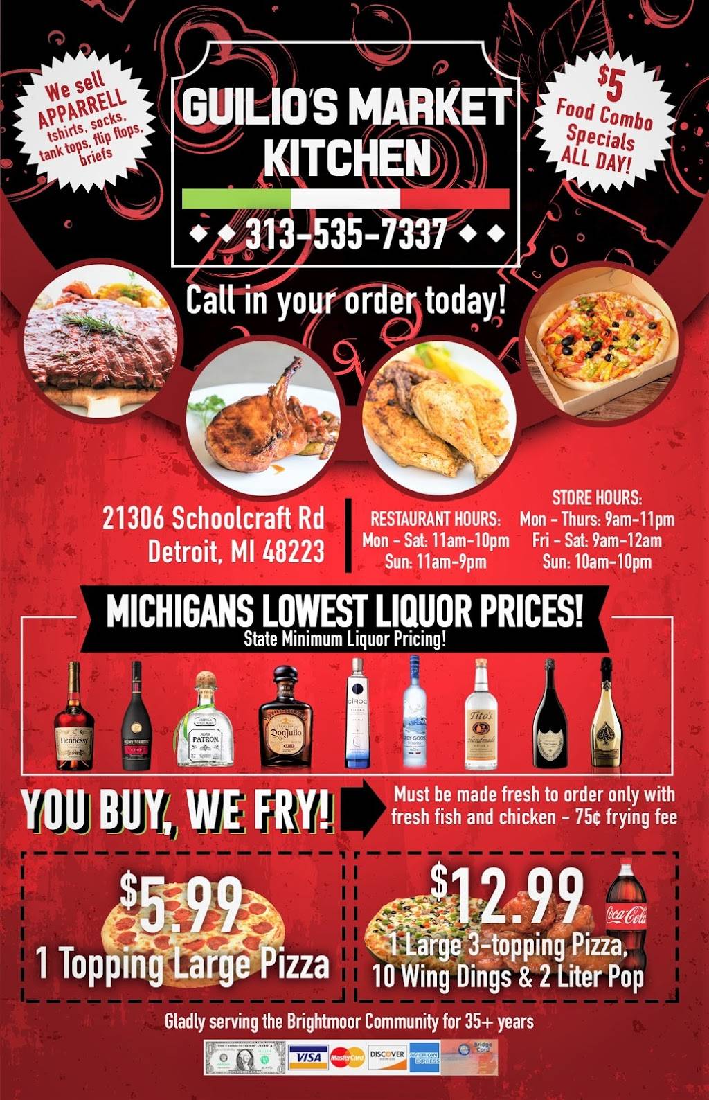Guilios Market Pizza & Chicken | meal takeaway | 21306 Schoolcraft Ave, Detroit, MI 48223, USA | 3135357337 OR +1 313-535-7337