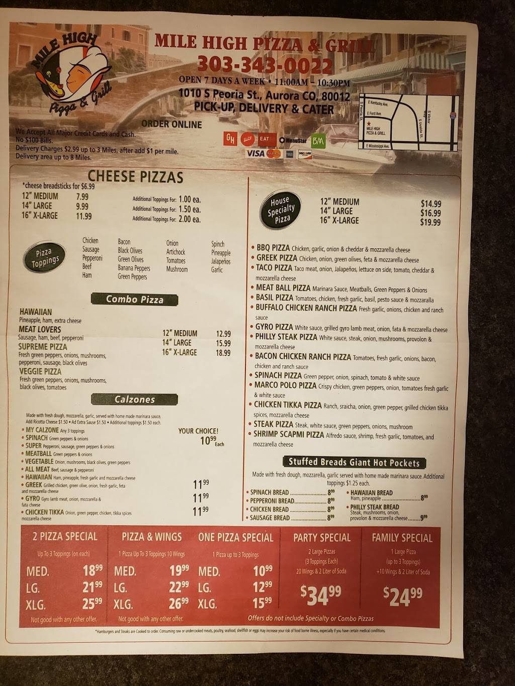Mile High Pizza & Grill | meal delivery | 1010 S Peoria St, Aurora, CO 80012, USA | 3033430022 OR +1 303-343-0022