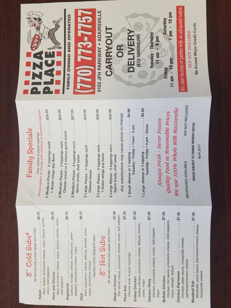 Pizza Place | meal delivery | 6103 Joe Frank Harris Pkwy NW, Adairsville, GA 30103, USA | 7707737757 OR +1 770-773-7757