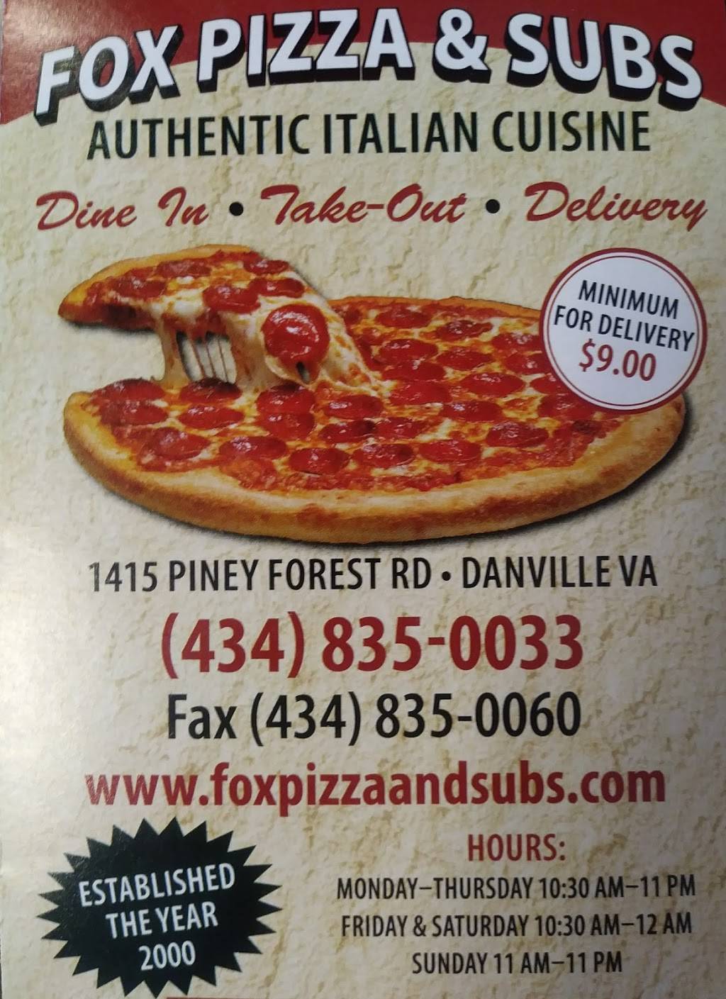 Fox Pizza & Subs 1415 Piney Forest Rd, Danville, VA 24540, USA
