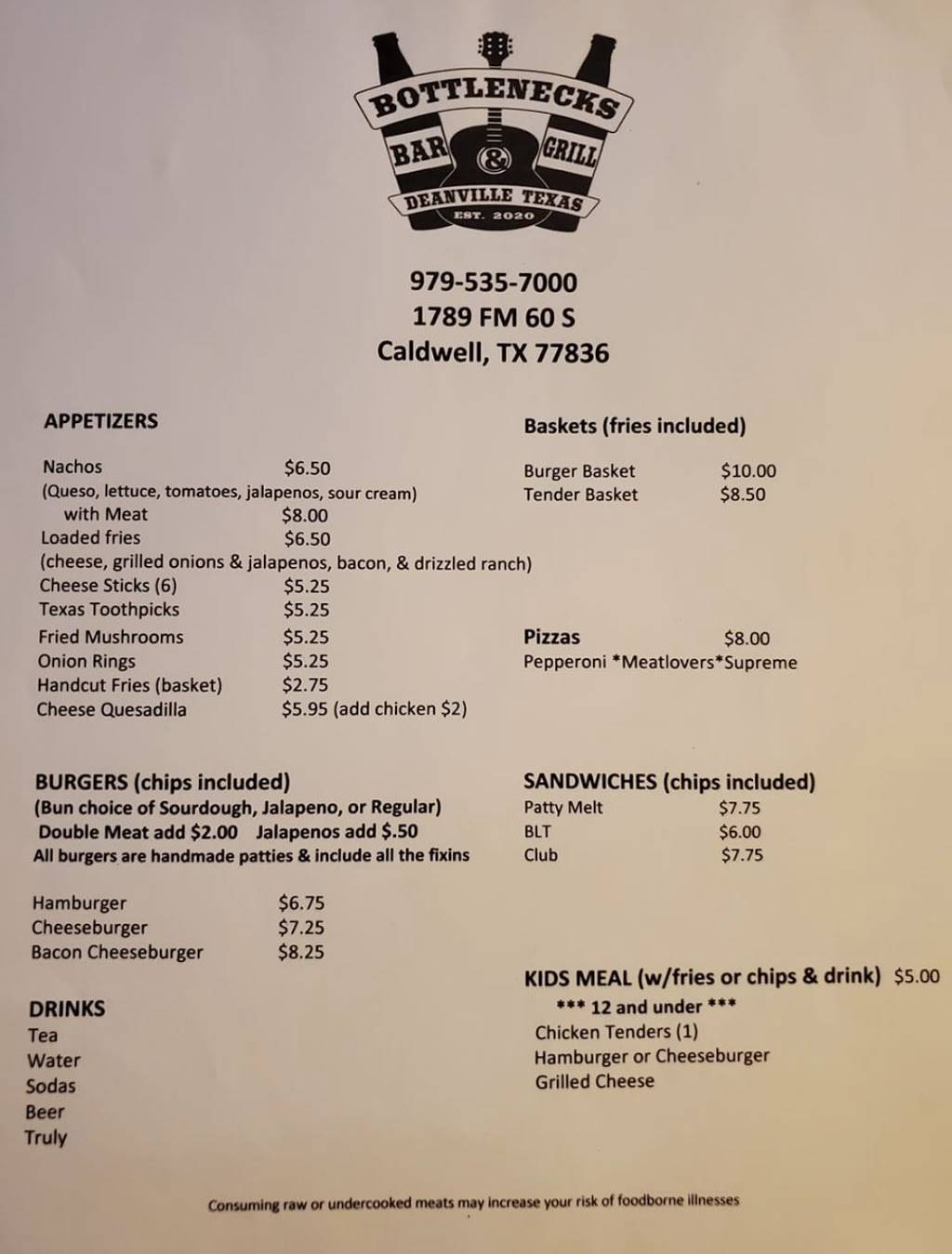 Bottlenecks Bar and Grill 1789 Farm to Market 60 S, Caldwell, TX