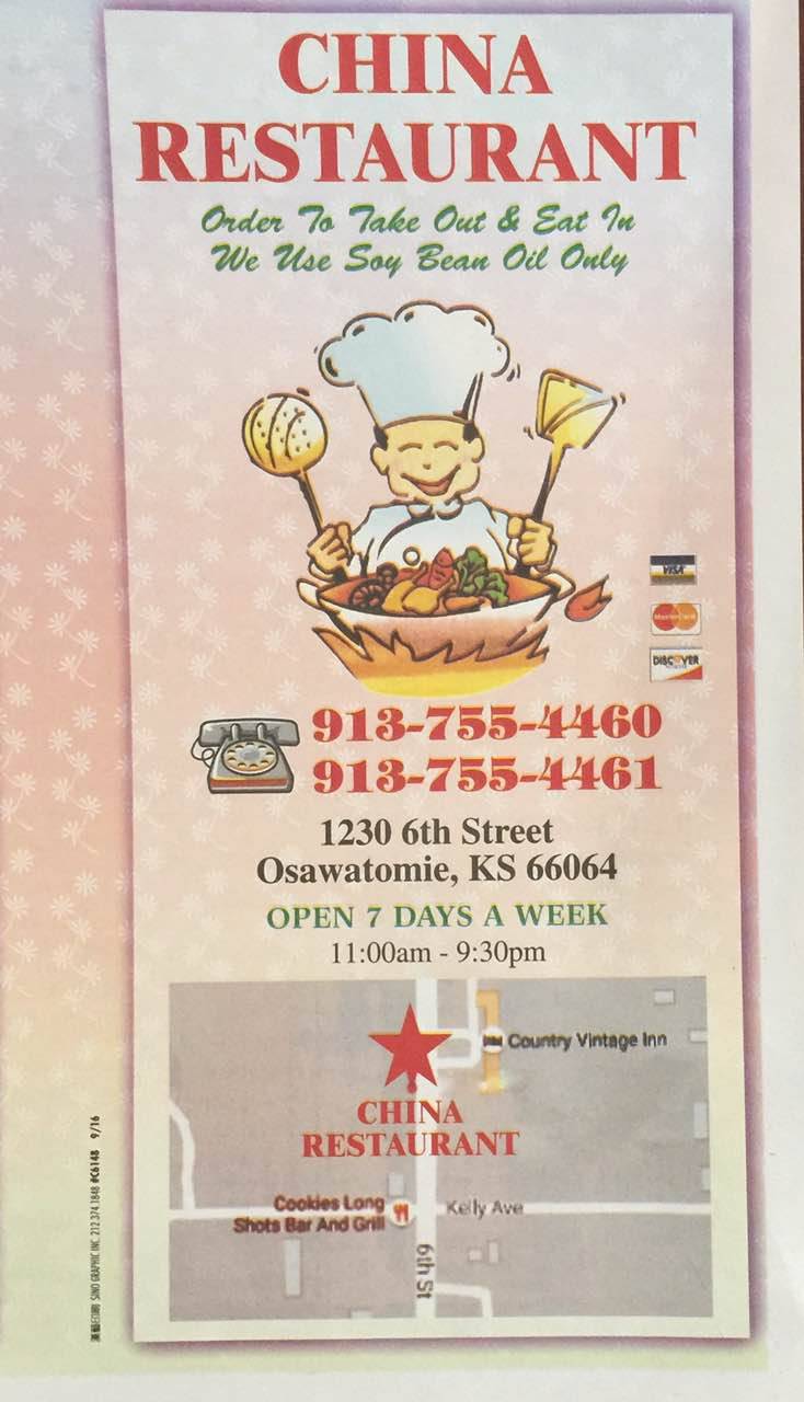 China Restaurant Meal takeaway 1230 6th St, Osawatomie, KS 66064, USA