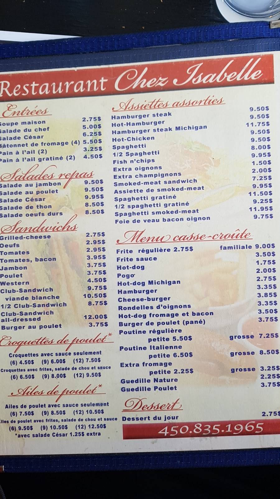 Restaurant Chez Isabelle | restaurant | 137 de Lanaudière, Saint-Gabriel-de-Brandon, QC J0K 2N0, Canada | 4508351965 OR +1 450-835-1965