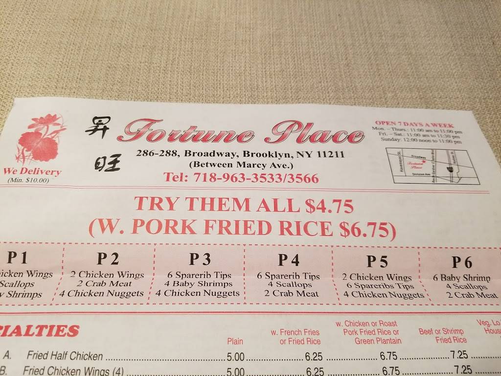 Fortune Place | restaurant | 286 Broadway, Brooklyn, NY 11211, USA | 7189633533 OR +1 718-963-3533