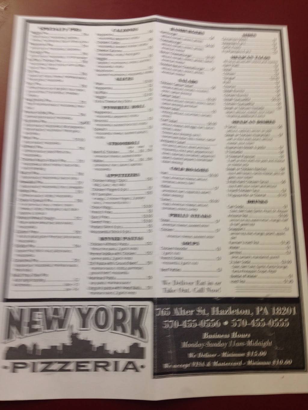 New York Pizzeria | restaurant | 765 Alter St, Hazleton, PA 18201, USA | 5704550556 OR +1 570-455-0556