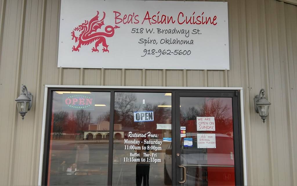 Beas Asian Cuisine | restaurant | 518 W Broadway, Spiro, OK 74959, USA | 9189625600 OR +1 918-962-5600