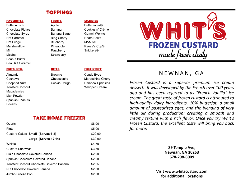 Whits Frozen Custard | restaurant | 89 Temple Ave, Newnan, GA 30263, USA | 6782988009 OR +1 678-298-8009