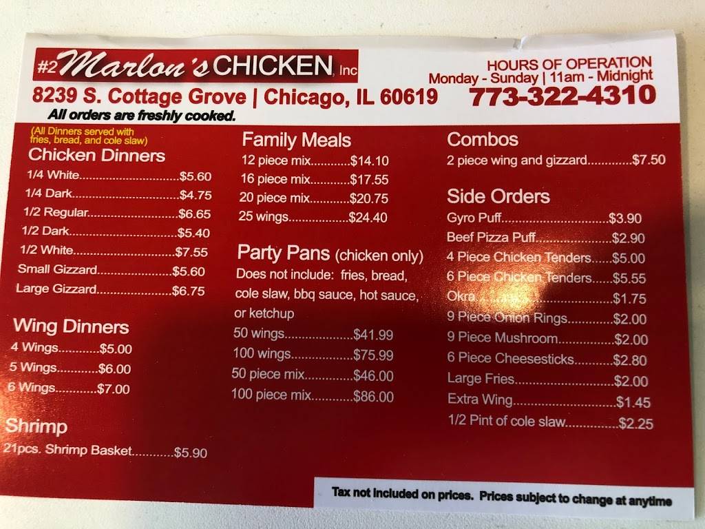 Marlon S Chicken Restaurant 8239 S Cottage Grove Ave Chicago