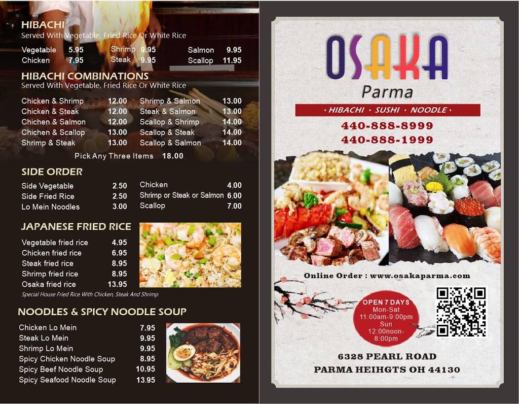 Osaka Parma | meal takeaway | 6328 Pearl Rd, Parma Heights, OH 44130, USA | 4408888999 OR +1 440-888-8999