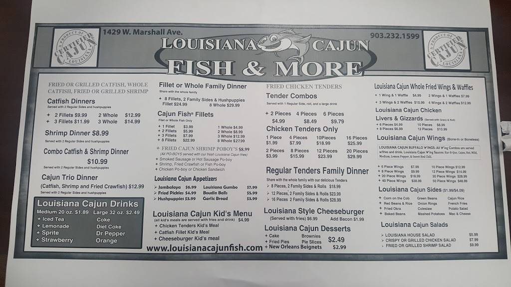 Louisana Cajun Fish & More | restaurant | 1429 W Marshall Ave, Longview, TX 75604, USA | 9032321599 OR +1 903-232-1599