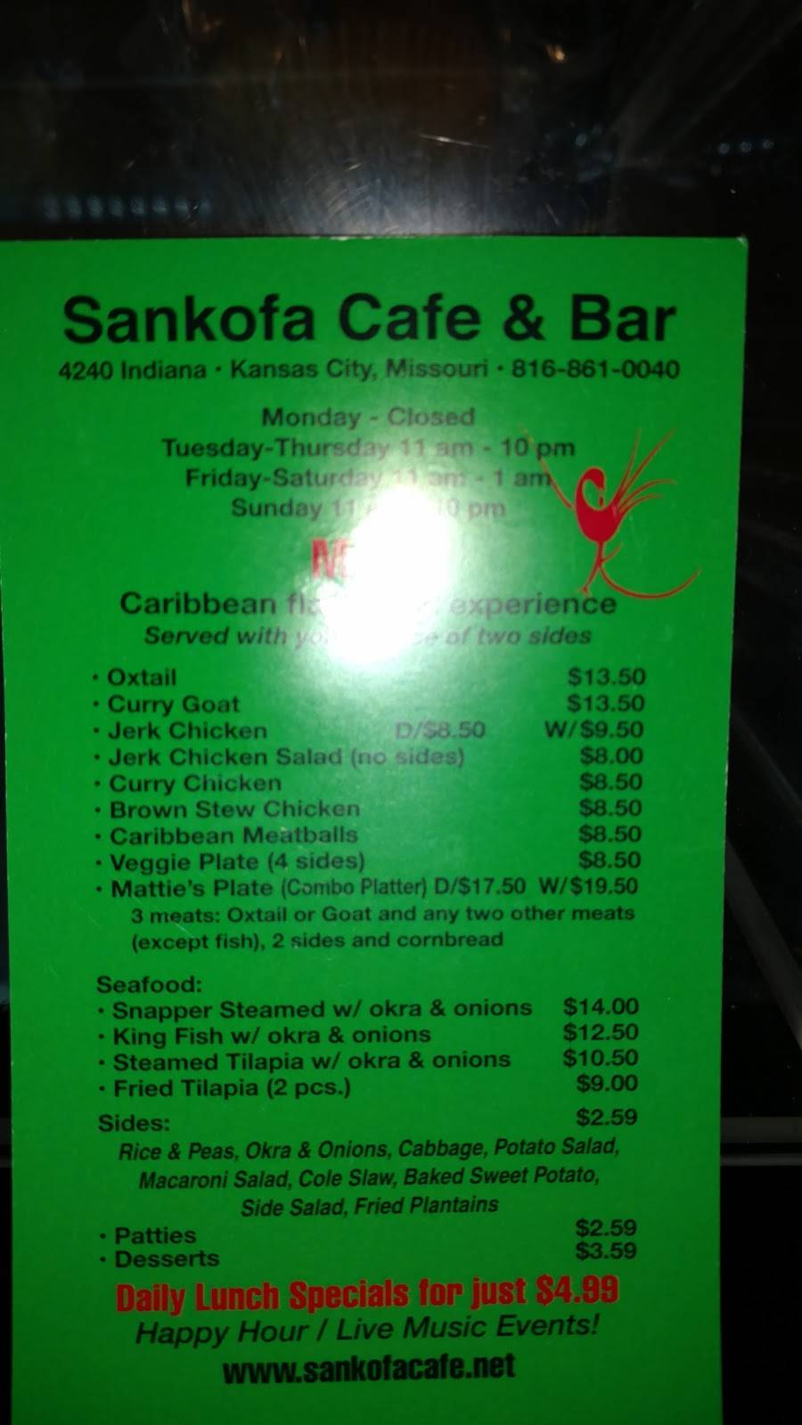 Sankofa Cafe And Bar 63130 4240 Indiana Avenue Kansas City Mo 64130 Usa 