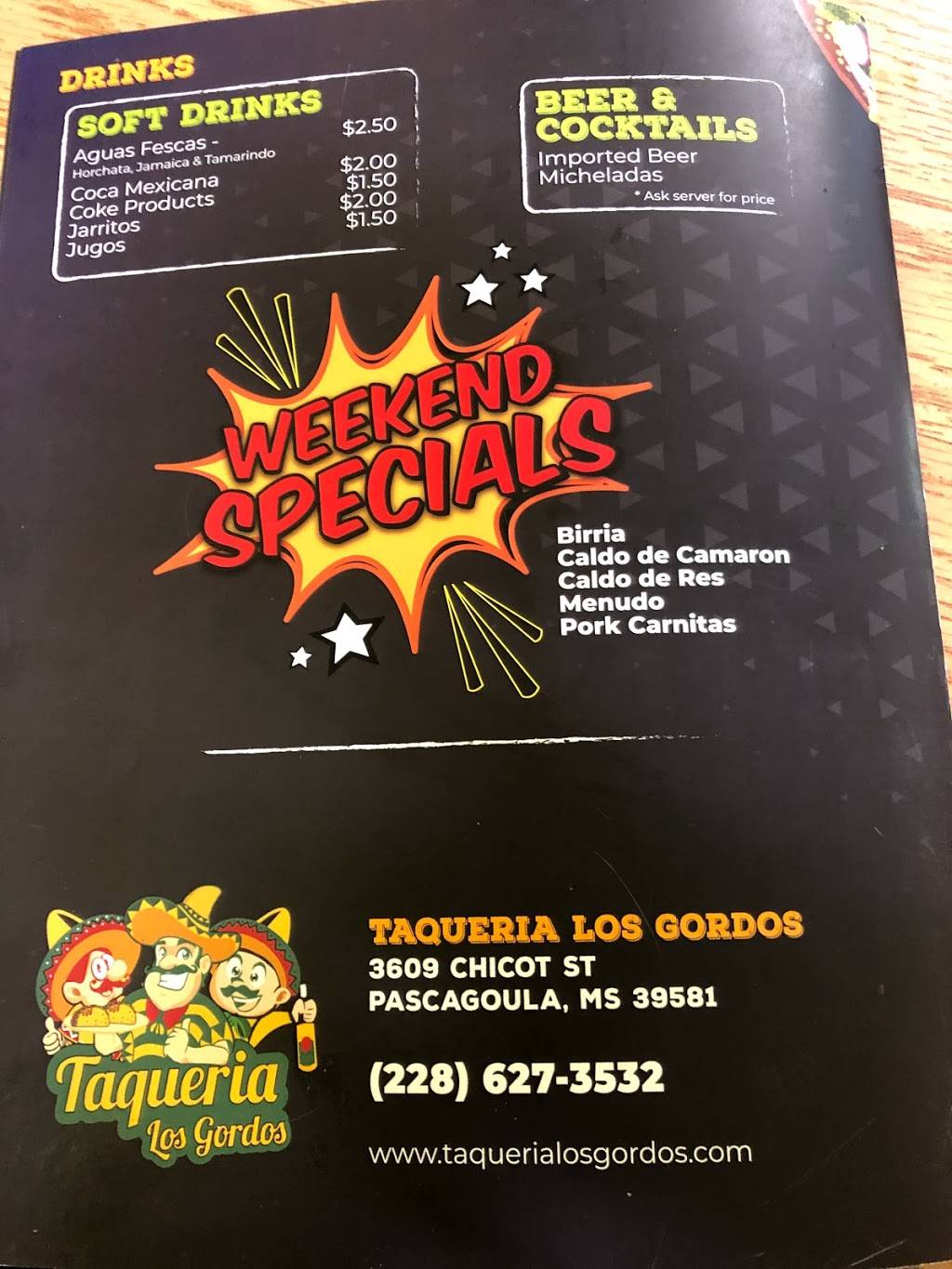 Taqueria Los Gordos | restaurant | 3609 Chicot St, Pascagoula, MS 39581, USA | 2286273532 OR +1 228-627-3532
