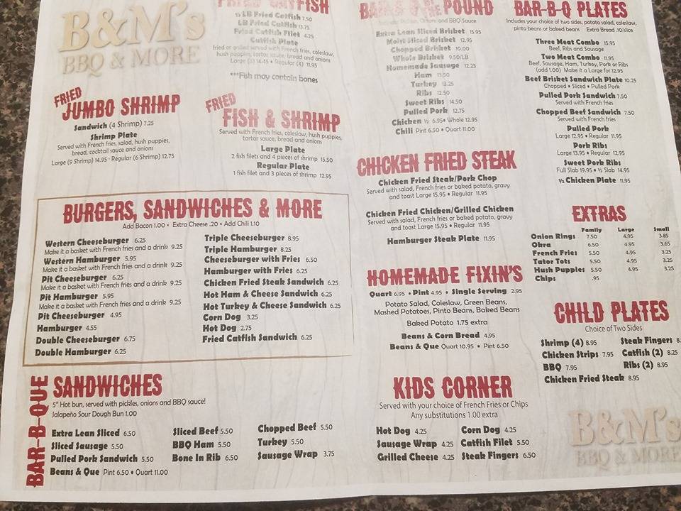 B & M BBQ & More | restaurant | 100 W Frederick St, Riesel, TX 76682, USA | 2548960044 OR +1 254-896-0044