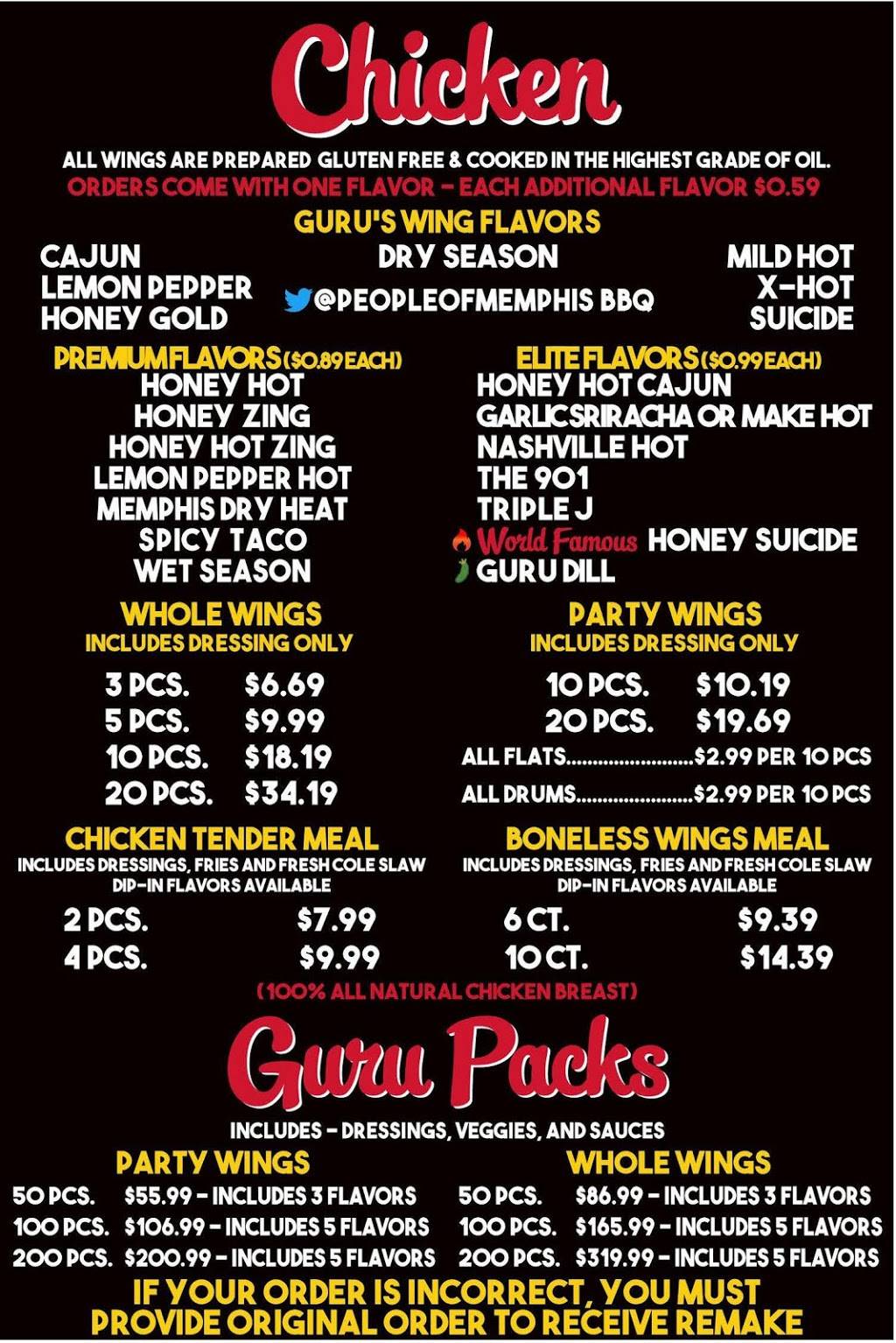 The Wing Guru Arlington | restaurant | 5224 Airline Rd Ste 107, Arlington, TN 38002, USA | 9016873115 OR +1 901-687-3115