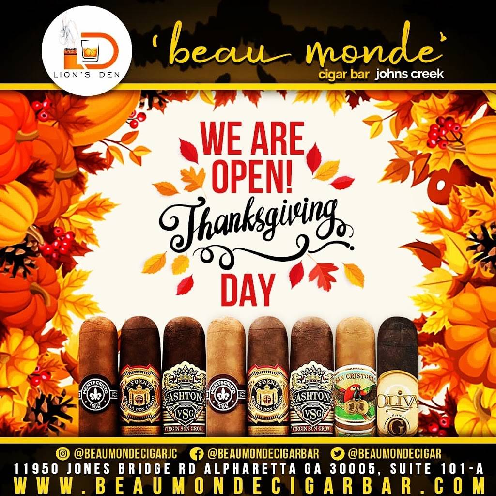 Lions Den Beaumonde Cigar Bar | night club | 11950 Jones Bridge Rd Suite 101, Alpharetta, GA 30005, USA | 7705591987 OR +1 770-559-1987