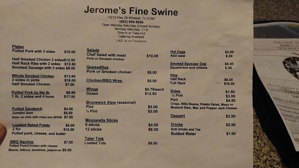 Jerome's Fine Swine Restaurant 13212 TN28 Scenic