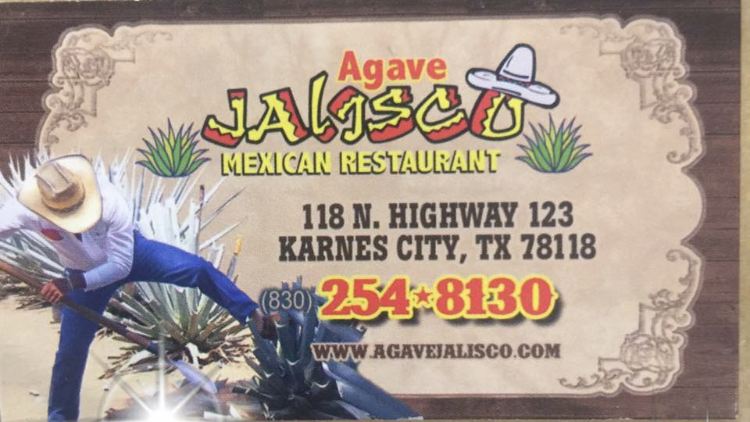 Agave Jalisco Mexican Restaurant | restaurant | 118 TX-123, Karnes City, TX 78118, USA | 8302548130 OR +1 830-254-8130
