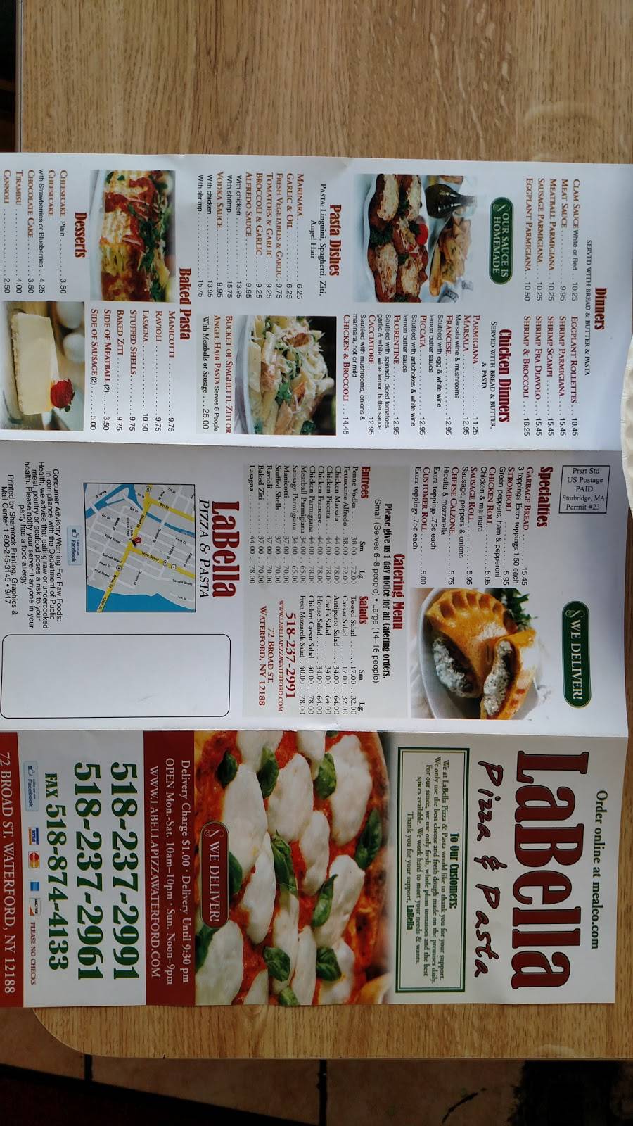 La Bella Pizza Pasta Meal Delivery 72 Broad St Waterford Ny 121 Usa