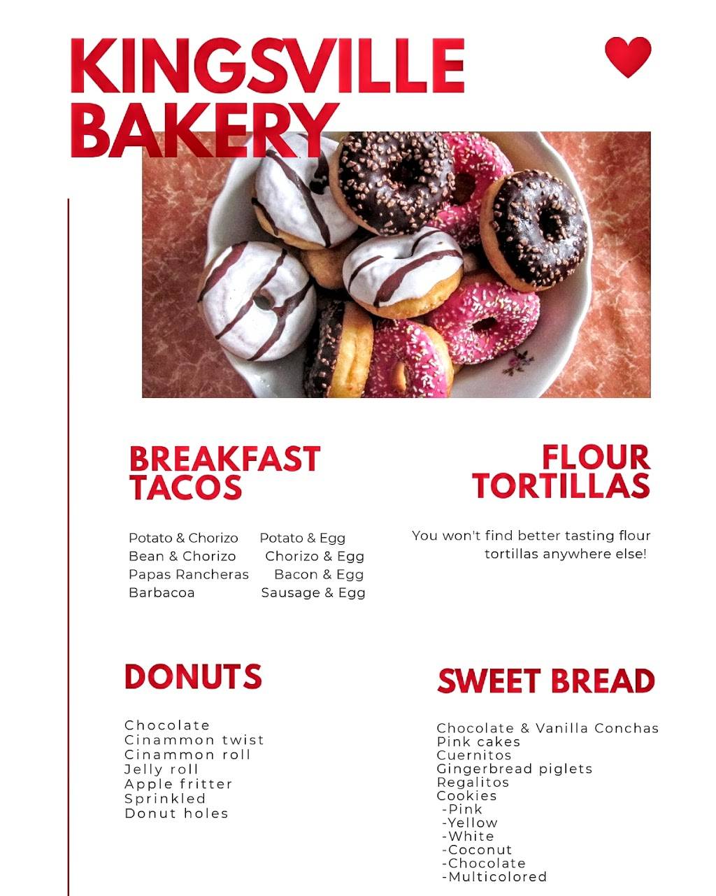 Kingsville Bakery | bakery | 930 E Kleberg Ave, Kingsville, TX 78363, USA | 3615161967 OR +1 361-516-1967