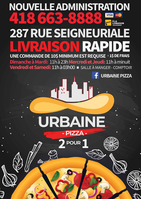 Urbaine pizza | meal delivery | 287 B Rue Seigneuriale, Québec, QC G1C 8A2, Canada | 4186638888 OR +1 418-663-8888