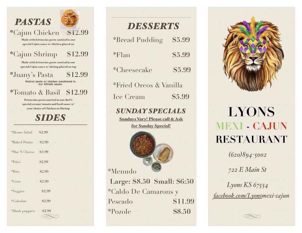 Lyons Mexi-Cajun | restaurant | 722 E Main St, Lyons, KS 67554, USA | 6208945002 OR +1 620-894-5002