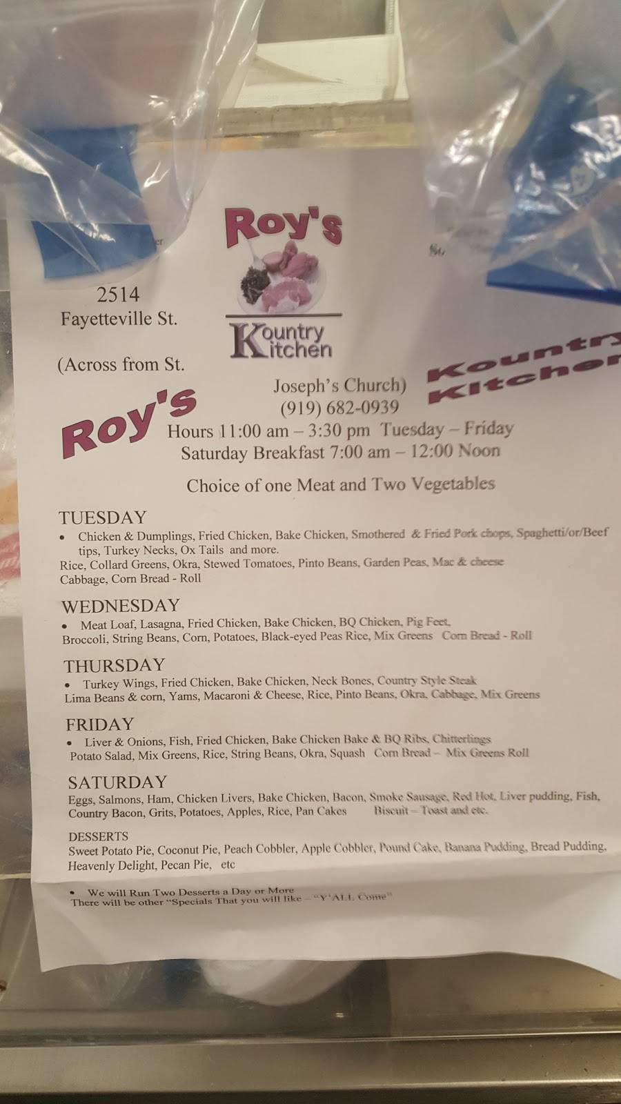 Roy S Kountry Kitchen Restaurant 2514 Fayetteville Street Durham Nc 27707 Usa