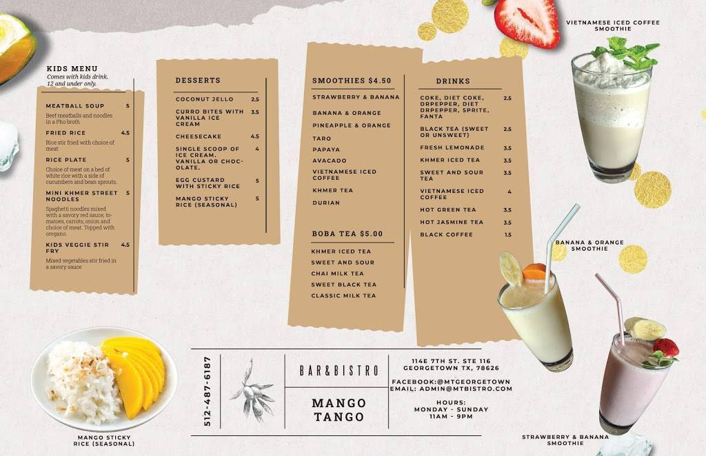 Mango Tango Bistro and Bar | restaurant | 114 E 7th St #116, Georgetown, TX 78626, USA | 5124876187 OR +1 512-487-6187