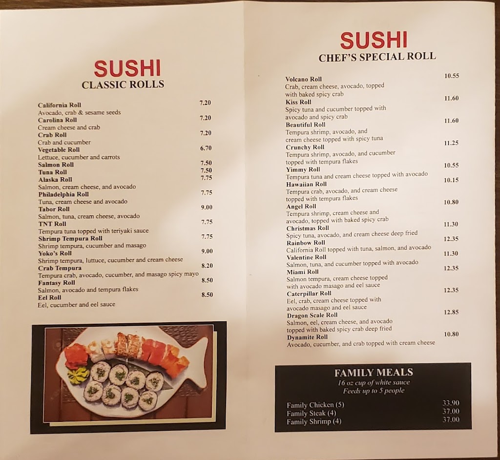 Yokos Sushi and Hibachi | restaurant | 300 S Main St, Tabor City, NC 28463, USA | 9103778001 OR +1 910-377-8001