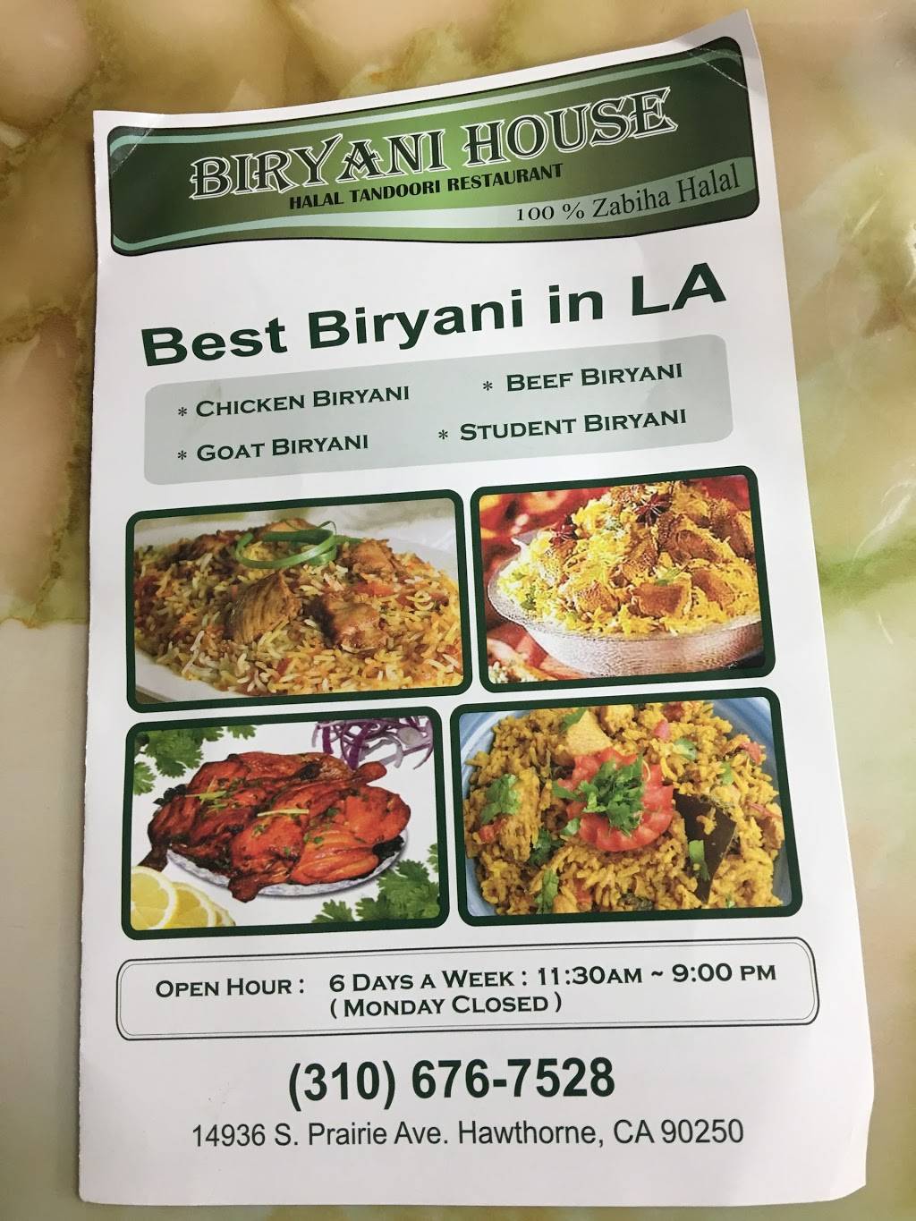 Biryani House | restaurant | 14936 Prairie Ave, Hawthorne, CA 90250, USA | 3106767528 OR +1 310-676-7528