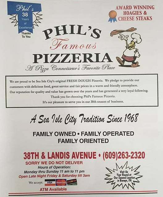 Phil's Famous Pizzeria Restaurant 3712 Landis Ave, Sea Isle City