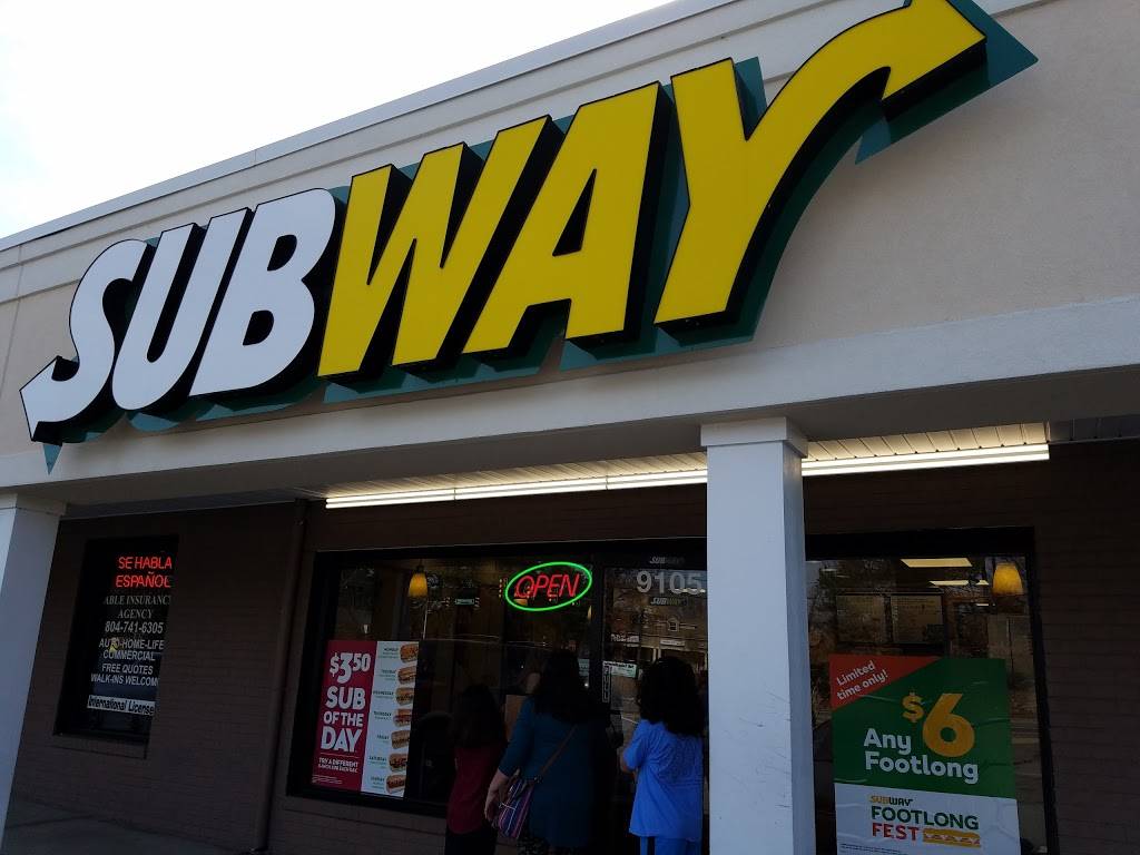 Subway | restaurant | 9105 Quioccasin Rd, Richmond, VA 23229, USA | 8047501028 OR +1 804-750-1028