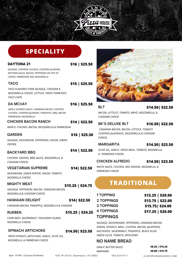 Clints Pizza House | restaurant | 1601 W 3rd St, Davenport, IA 52802, USA | 5633249111 OR +1 563-324-9111