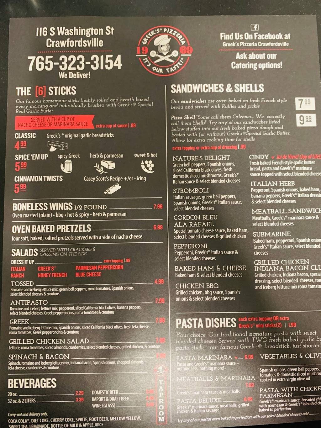 Greeks Pizzeria | restaurant | 116 N Washington St, Crawfordsville, IN 47933, USA | 7653233154 OR +1 765-323-3154