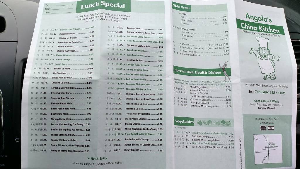 Angolas China Kitchen | restaurant | 167 N Main St, Angola, NY 14006, USA | 7165491182 OR +1 716-549-1182