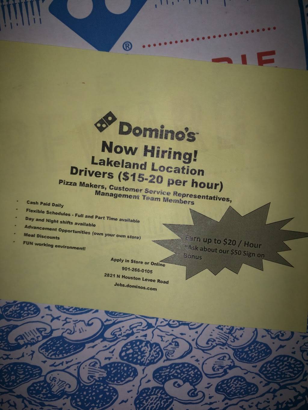 Dominos Pizza | meal delivery | 2821 N Houston Levee Rd Ste 101, Cordova, TN 38016, USA | 9012660105 OR +1 901-266-0105