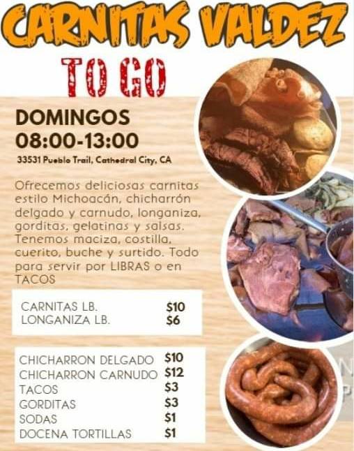 Carnitas Valdéz | meal delivery | 33531 Pueblo Trail, Cathedral City, CA 92234, USA | 7603184706 OR +1 760-318-4706