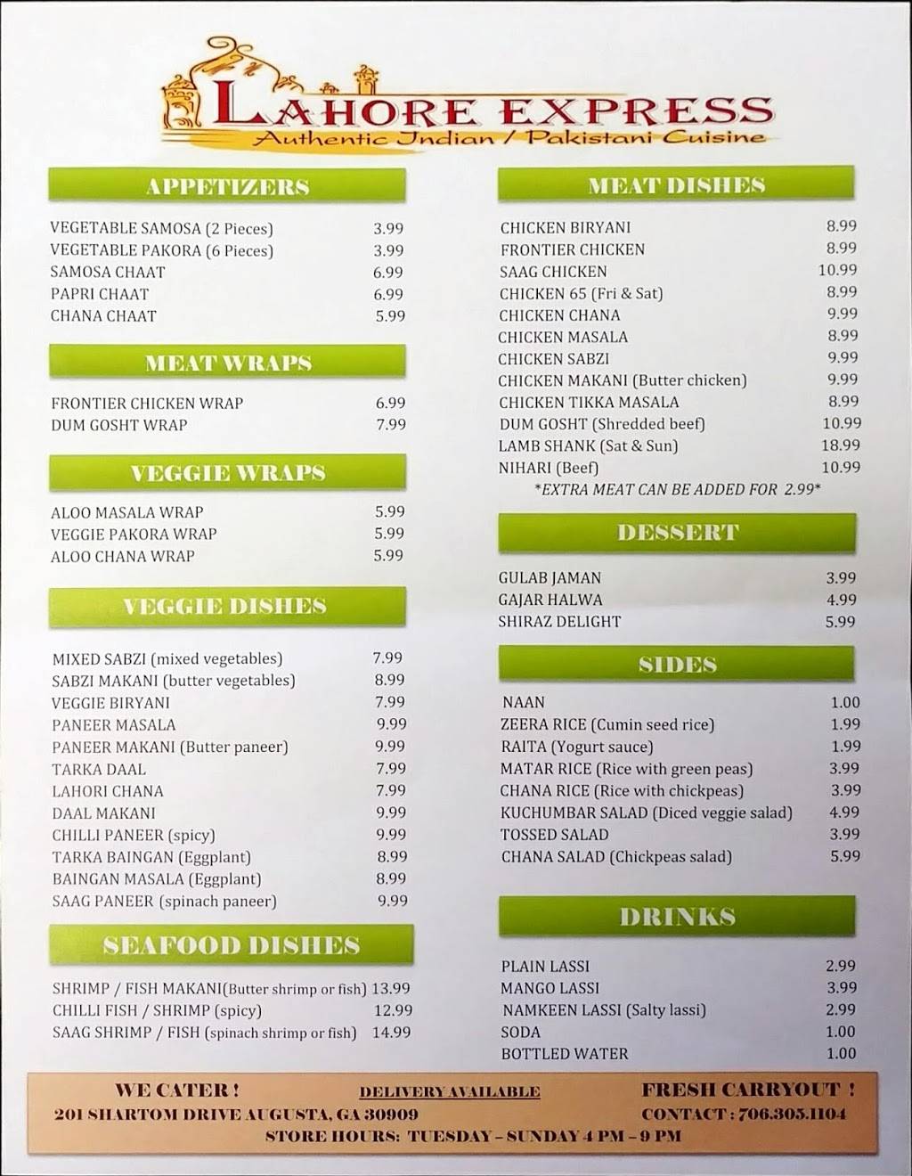 Lahore Express | restaurant | 201 Shartom Dr, Augusta, GA 30907, USA | 7063051104 OR +1 706-305-1104